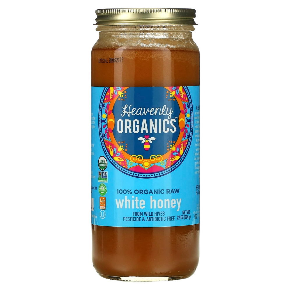 Heavenly Organics, 100% органический необработанный белый мед, 624 г (22 унции)