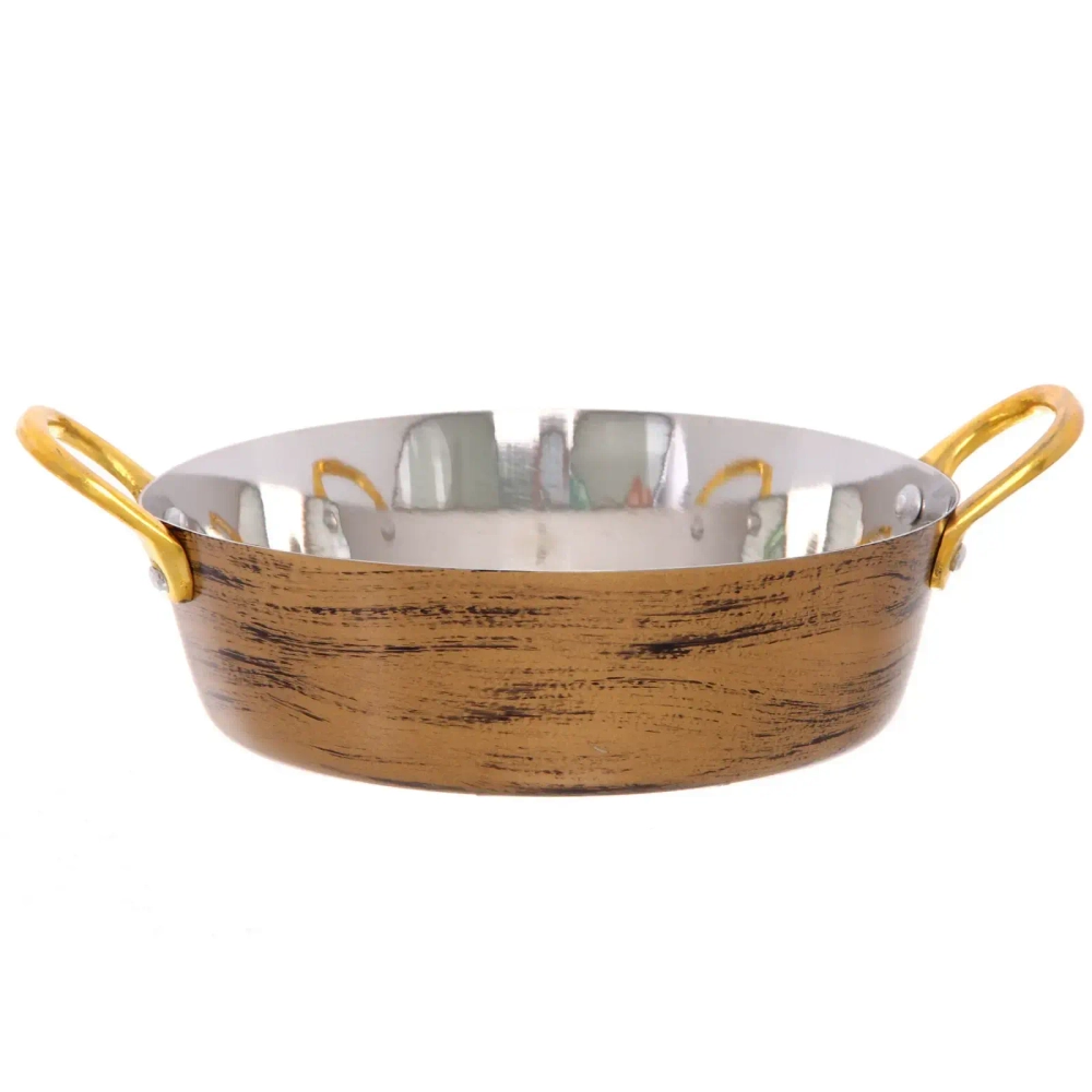 Сковорода из нержавеющей стали 15,5см с ручками из латуни, цвет Антик