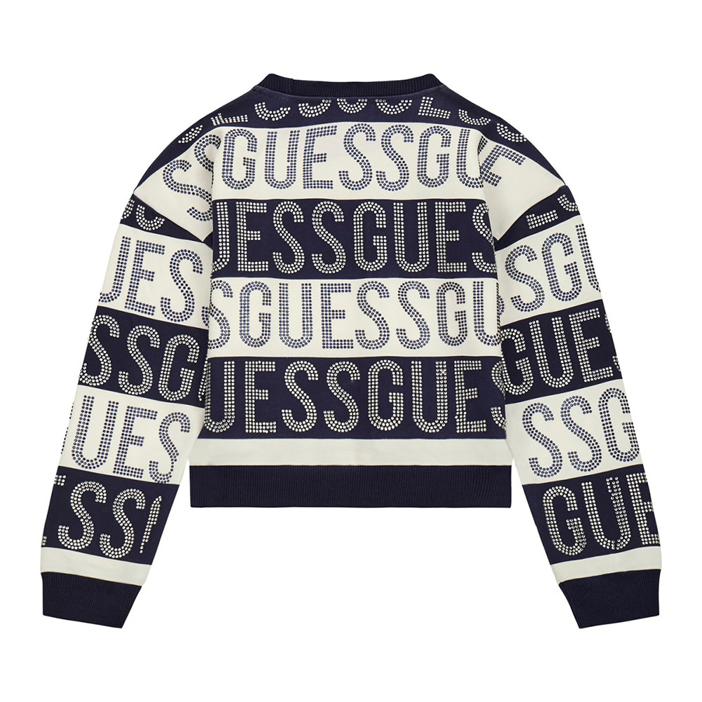 Свитшот GUESS Синий/Белый/Полосы/Надписи из прозрачных и синих страз Девочка