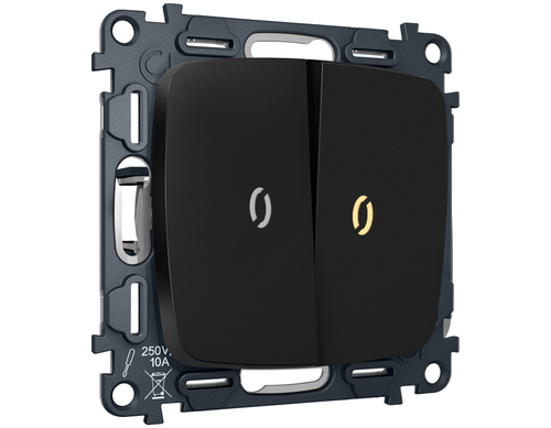 MO804010 Комплект механизма 2-кл выключателя с подсветкой 3200K OMEGA Черный матовый QUANT (OP8040, VM115, G11Y)