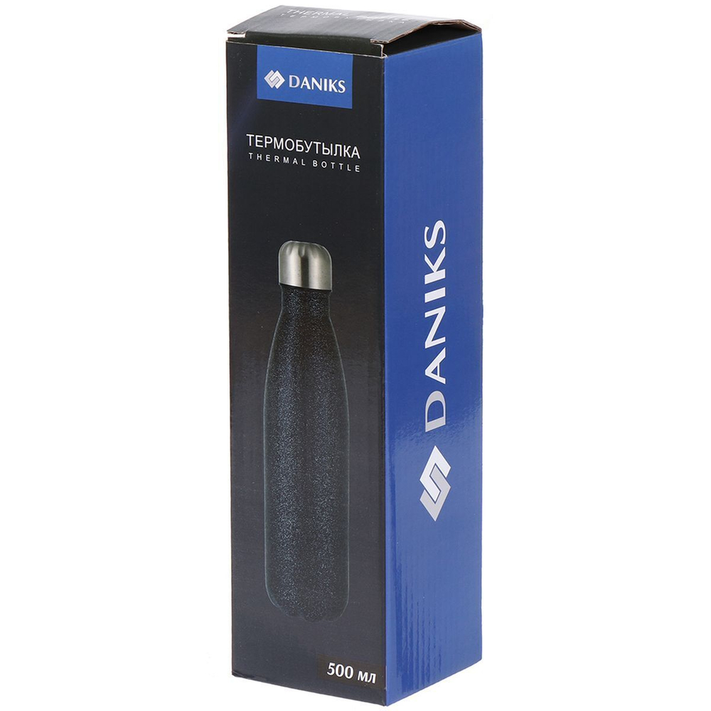 Термобутылка для напитков, нерж, 0.5 л, узк.горл, Daniks, Черный глитер, колба нерж сталь, SL-50ZL7