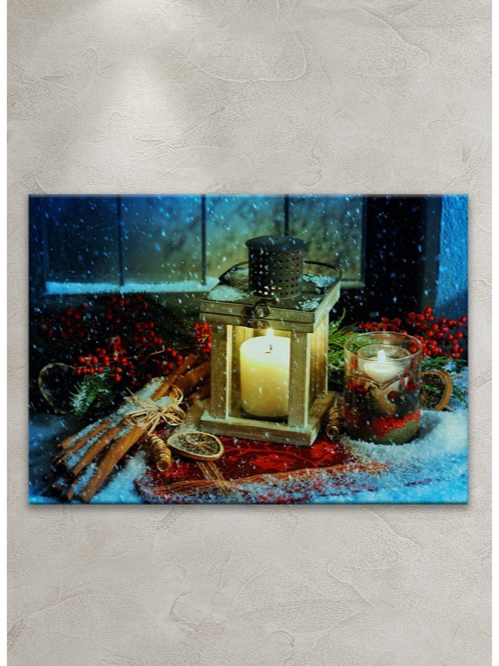 Картина на стекле, Подарок на Новый год, Картина на стену Новогодние свечи, 40х28см Декор для дома, подарок