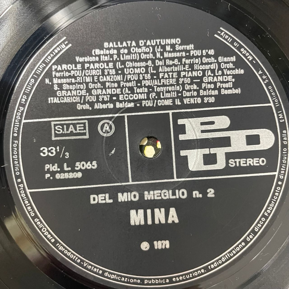 Винтажная виниловая пластинка LP Mina Мина Del Mio Meglio N.2 (Италия 1973)