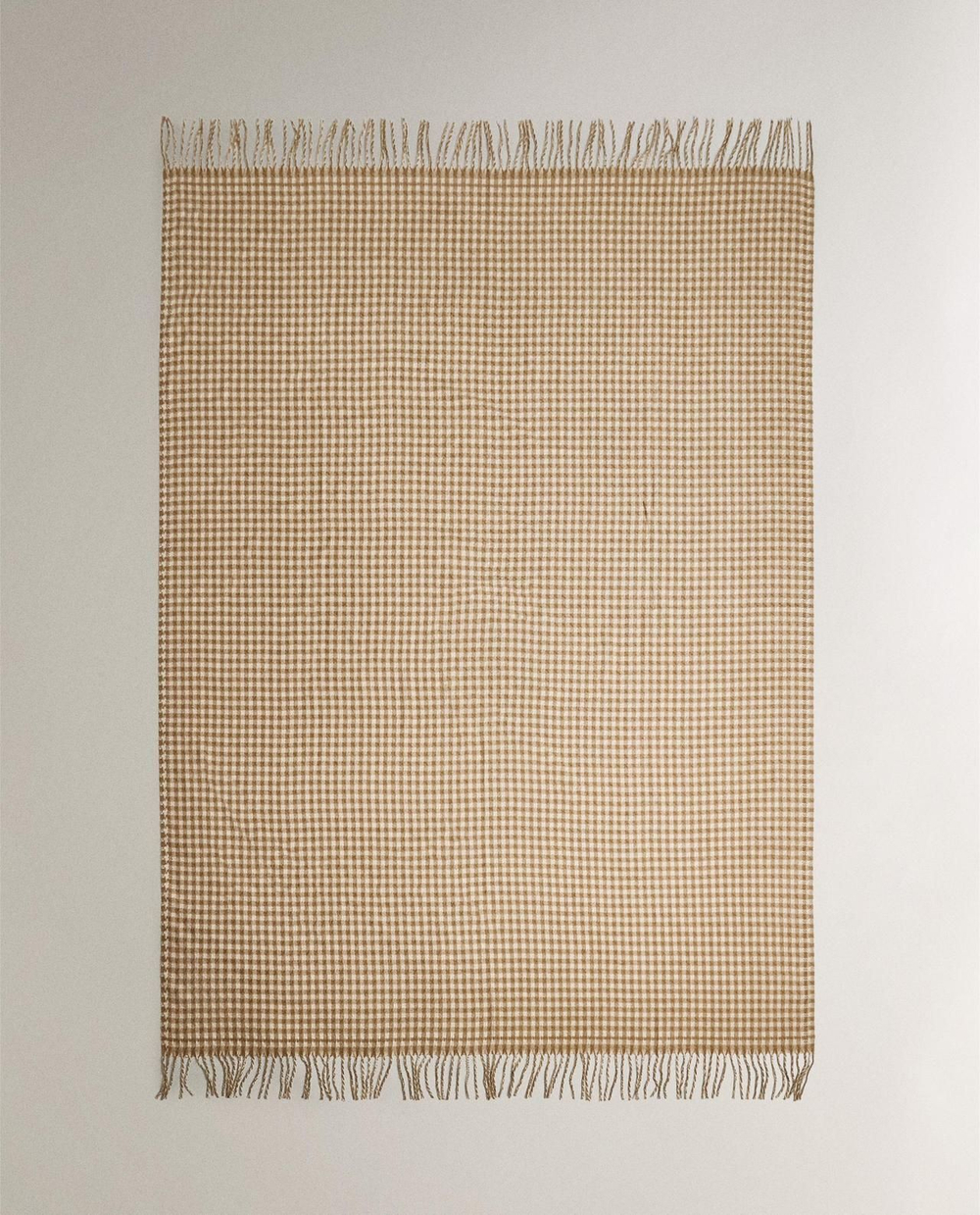 Zara Home - Клетчатый плед с бахромой, бежевый, 140x190 см
