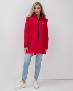 Парка спортивная женская с капюшоном softshell красного цвета 9568Kr