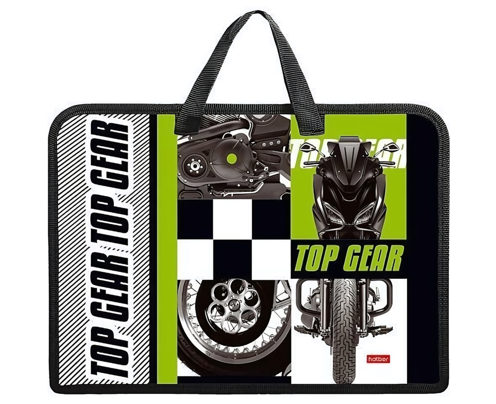 Папка для тетрадей А4ф 1 отделение с ручками пластиковая на молнии "Мото" (Хатбер)