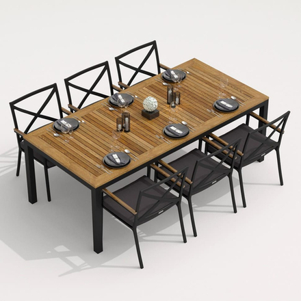 Обеденная группа Ideal Patio ТЕЛЛА ФЕСТА каркас карбон, стол тик 220, ткань антрацит