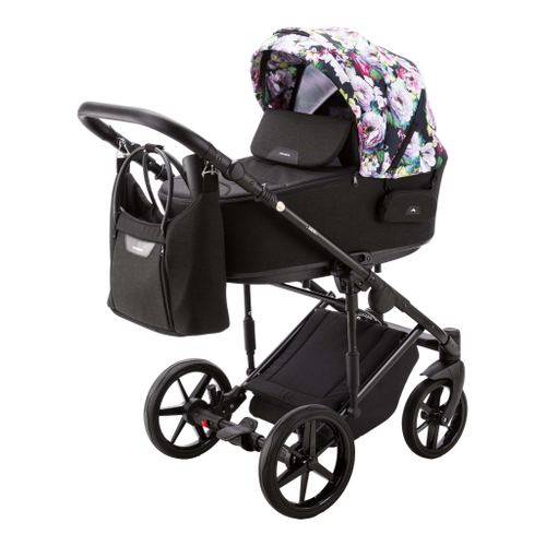 Детская универсальная коляска Adamex ZICO Flowers Z-FL10 (3в1) - Черный, цветы