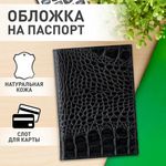 Обложка для автодокументов натуральная кожа кайман, без тиснения, черная, BRAUBERG, 238189