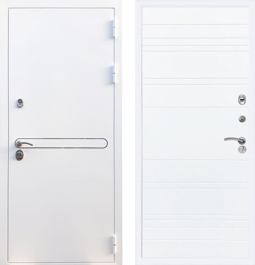 Входная дверь белая Рекс Лайн Вайт белая шагрень / ФЛ-14 Силк сноу (белый матовый, без текстуры) 16мм
