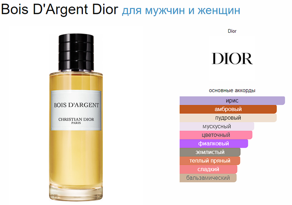 Christian Dior Bois D'Argent 125 ml (duty free парфюмерия)