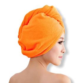 Тюрбан полотенце для сушки волос с пуговицей Оранжевый