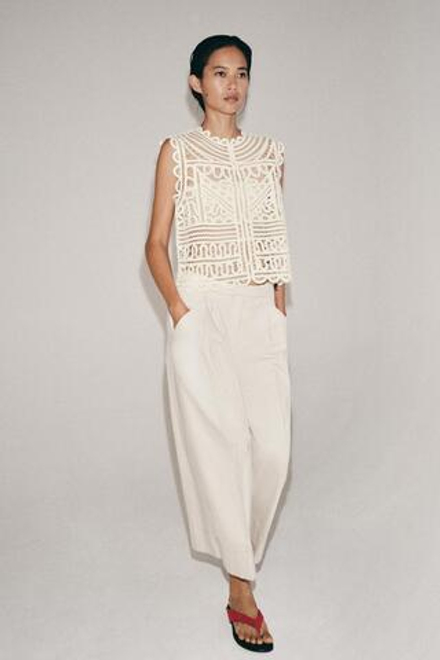 ZARA БЛУЗА КРЮЧКОМ — ZW COLLECTION, ЭКРЮ