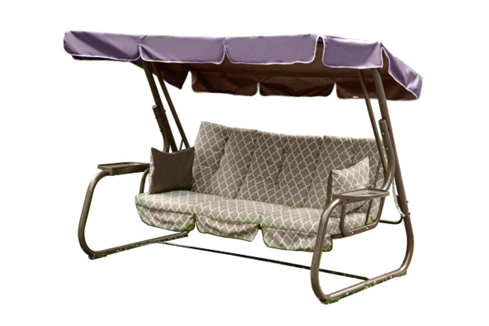 Качели садовые OLSA 3-х местные Родео-2(каркас коричневый, м/э бежевый рис.узор)1 уп.