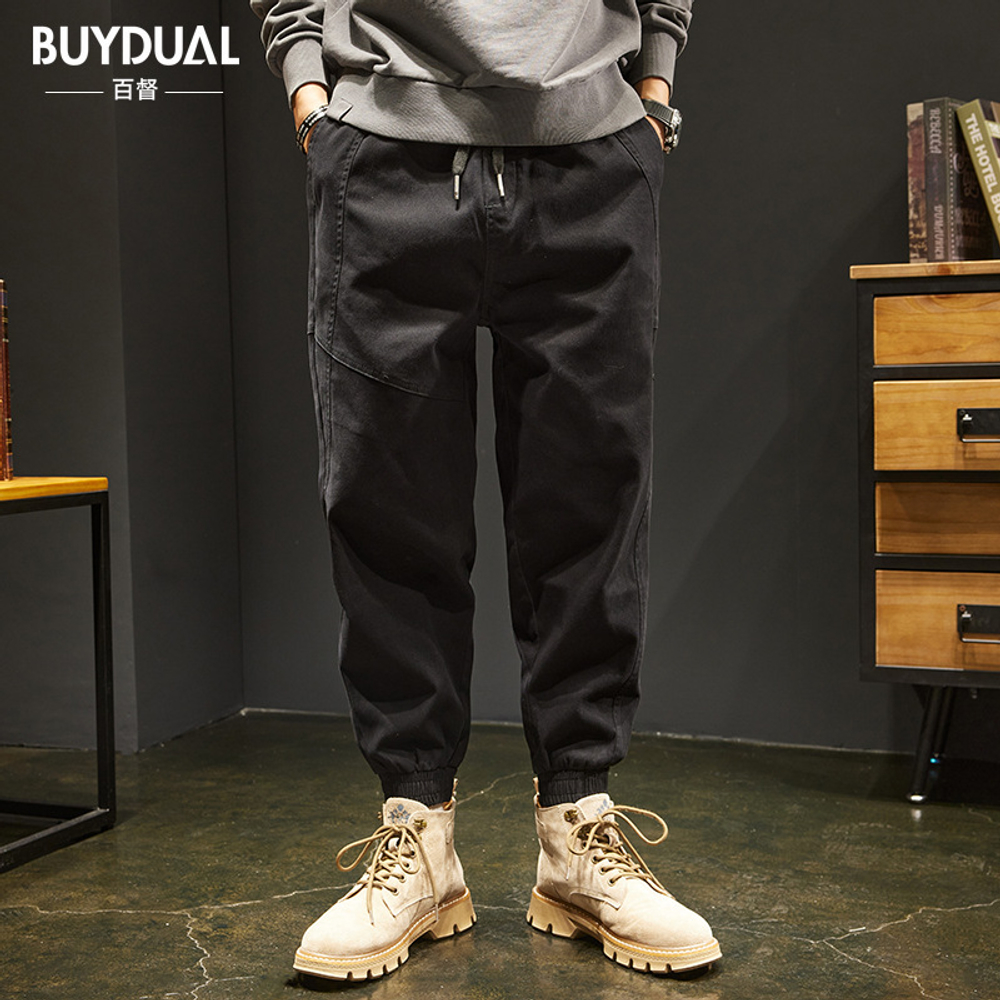 Мужские повседневные брюки на осень, в японском стиле, модные, свободного кроя, больших размеров, зауженные, стильные брюки-карго, длинные брюки для весны и осени, мужской стиль.