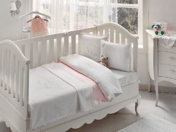НАБОР ЯСЛИ Детское  постельное белье с пледом STORK BEBE розовый deluxe TIVOLYO HOME Турция
