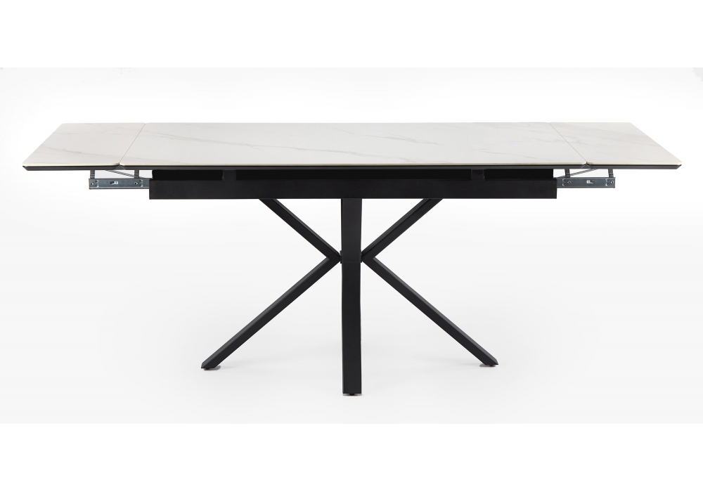 Керамический стол Woodville Старлайт 140(200)х80 snow alpin white, черный, ножки черные