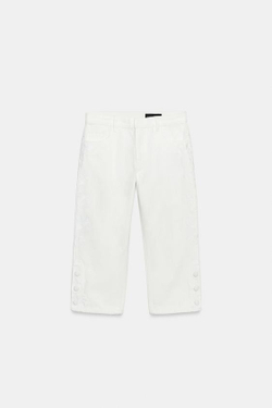 ZARA ДЖИНСЫ КАПРИ СО СРЕДНЕЙ ПОСАДКОЙ И ВЫШИВКОЙ — ZW COLLECTION, ЭКРЮ