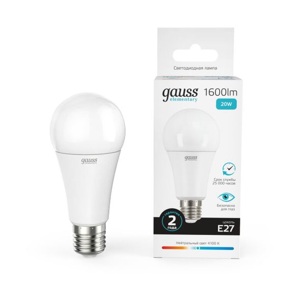 Лампа светодиодная Gauss E27 20W 4100K матовая 23229