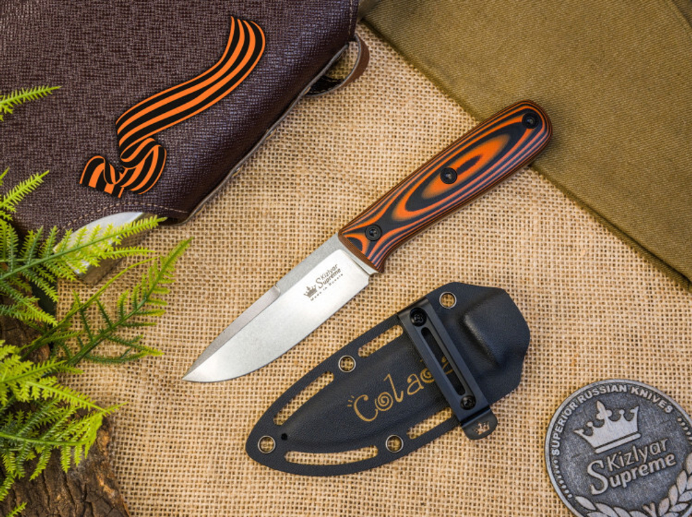 Нож Kizlyar Supreme COLADA ELMAX SW G10-BOH KS (StoneWash, G10 Black-Orange Handle, Kidex Sheath)