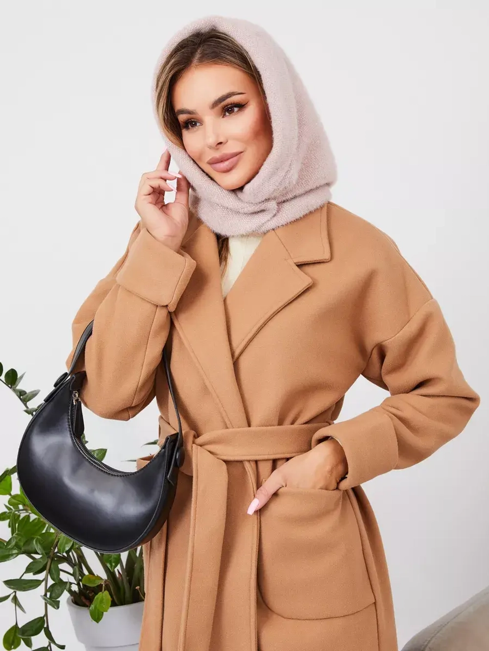 Капор зимний вязаный капюшон на флисе