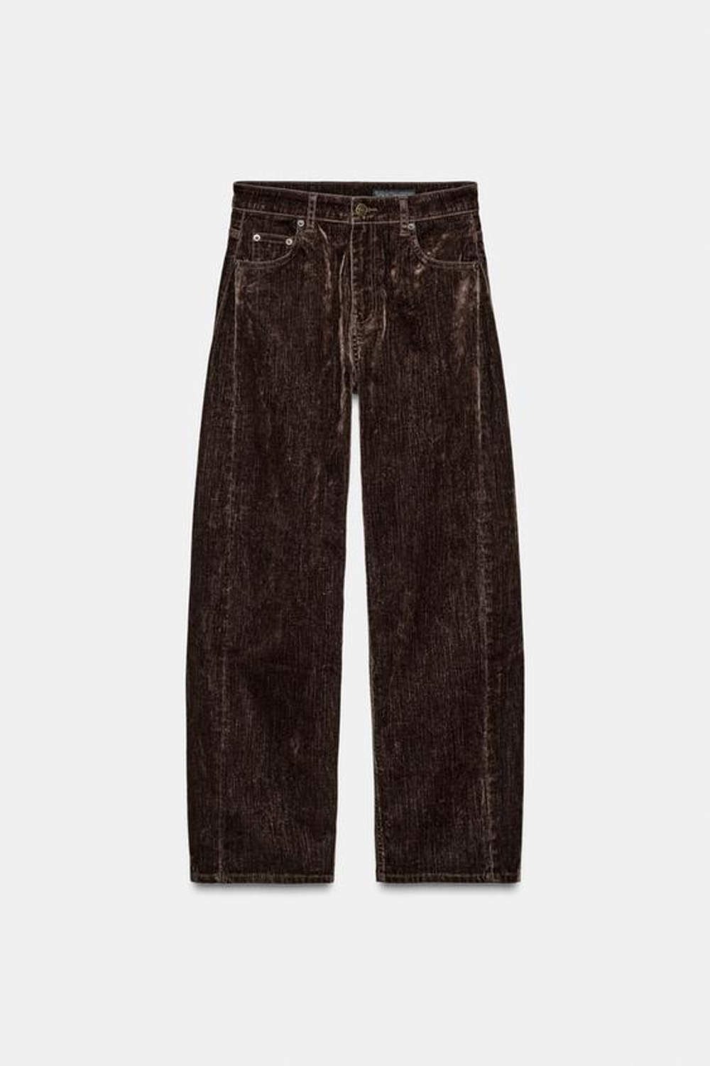 ZARA ДЖИНСЫ BALLOON-FIT С ВЫСОКОЙ ПОСАДКОЙ И ФЛОКИРОВАНИЕМ — ZW COLLECTION, КОРИЧНЕВЫЙ