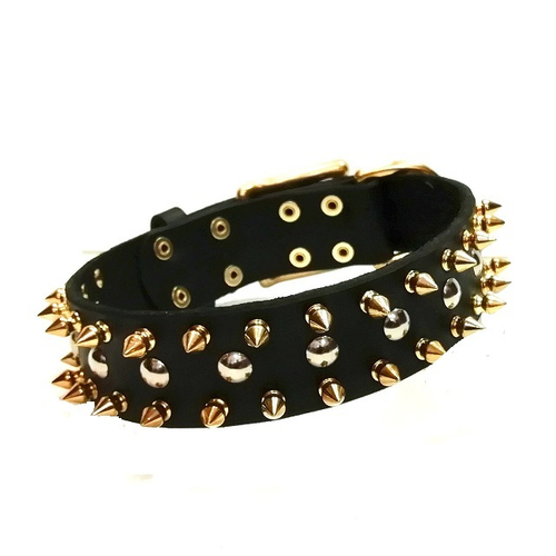 Ошейник для средних и крупных собак с шипами цвет чёрный, латунь №40 47см "FOUR-PAWED CHARM" артикул S57