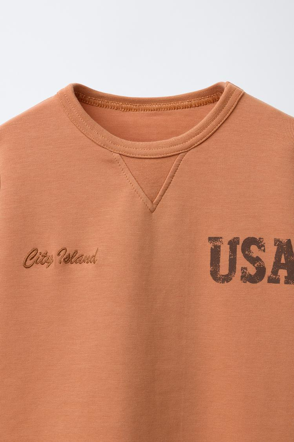 ZARA ФУТБОЛКА ИНТЕРЛОК С НАДПИСЬЮ, ОРАНЖЕВЫЙ