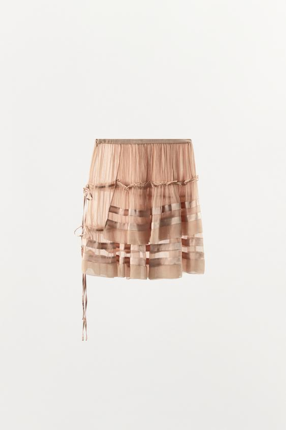 ZARA ЮБКА ИЗ ЖОРЖЕТА С ВОЛАНАМИ И СБОРКАМИ, РОЗОВЫЙ
