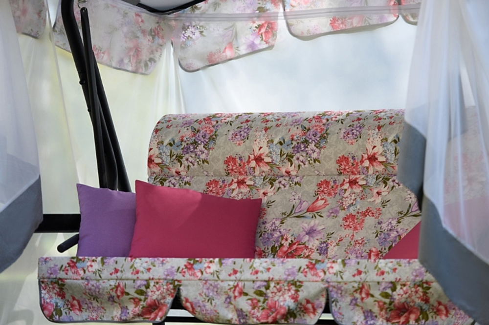 Качели садовые OLSA 3-х местные Турин Премиум FLOWER(каркас антрацит, м/э разноцветный рис.цветы)2 уп.