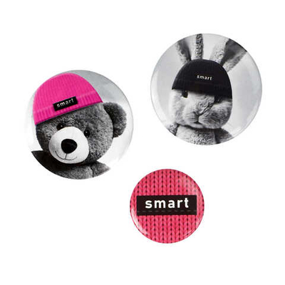 Значки закатные ЗВЕРИ В ШАПОЧКАХ, 3 шт.