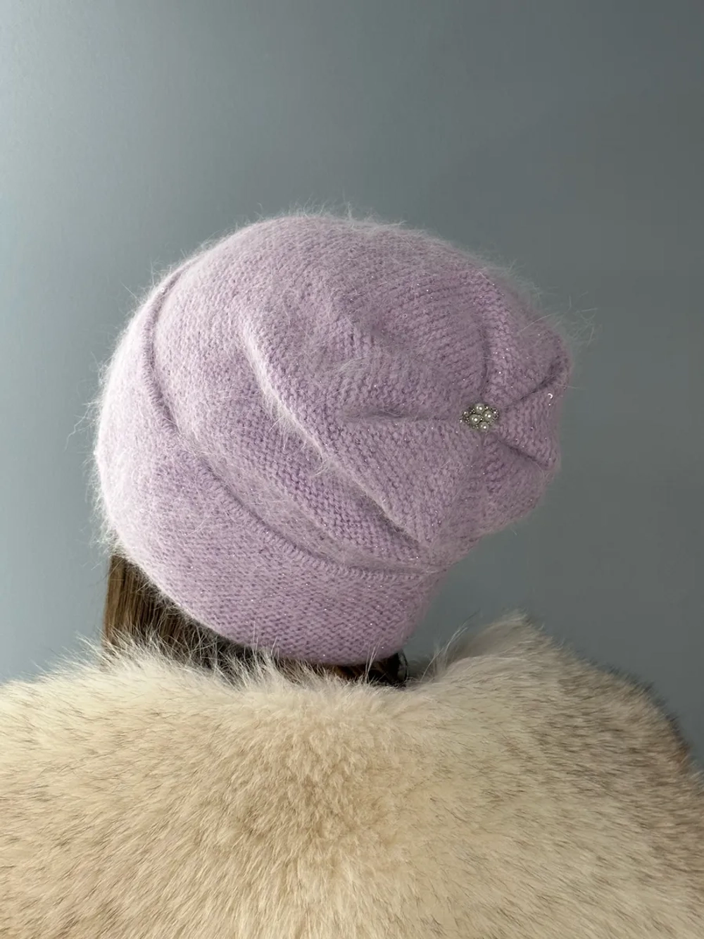 шапка зимняя вязаная ангора с пайетками