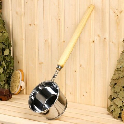 Ковш для бани из нержавеющей стали с деревянной ручкой (объем 1,2 литра) (Цвет: не задано)