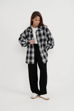 Рубашка из фланели в серо-черную клетку