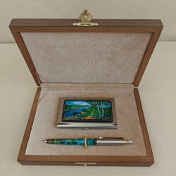 Набор "Русские березки" визитница и ручка Parker с ручной росписью Палех