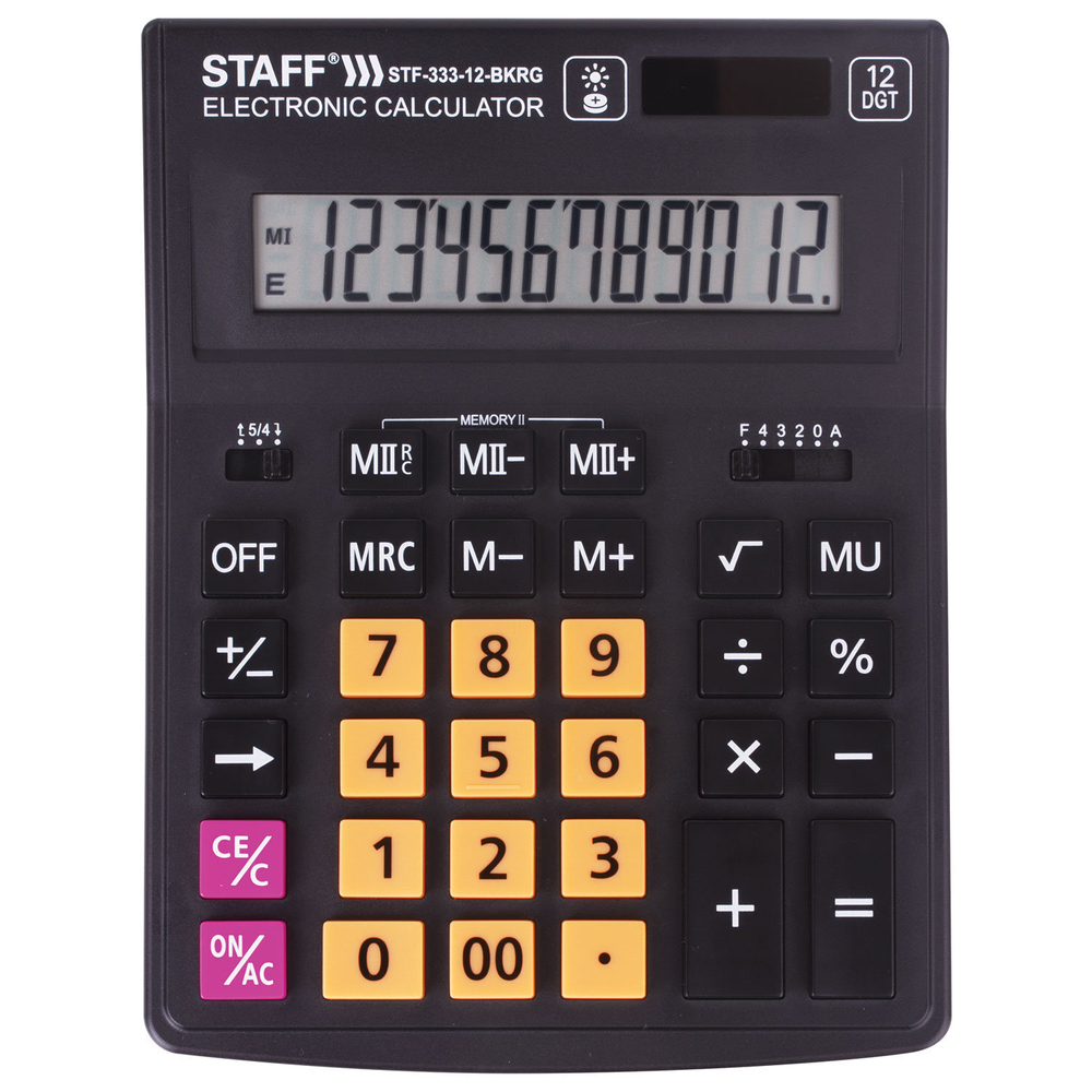 Калькулятор настольный STAFF PLUS STF-333-BKRG (200x154 мм) 12 разрядов черно-апельсиновый