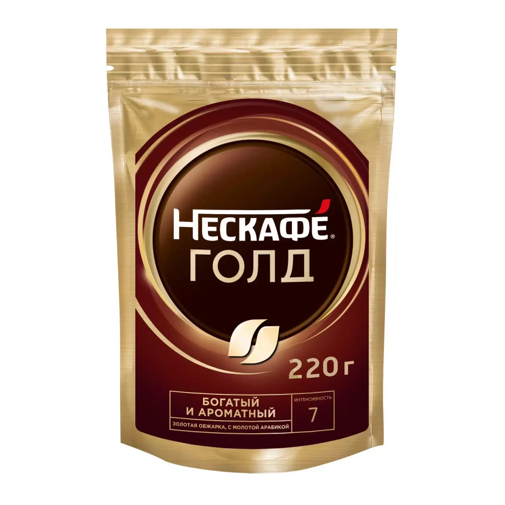 Нескафе Голд, кофе растворимый, пакет КИР, 220г. Nescafe