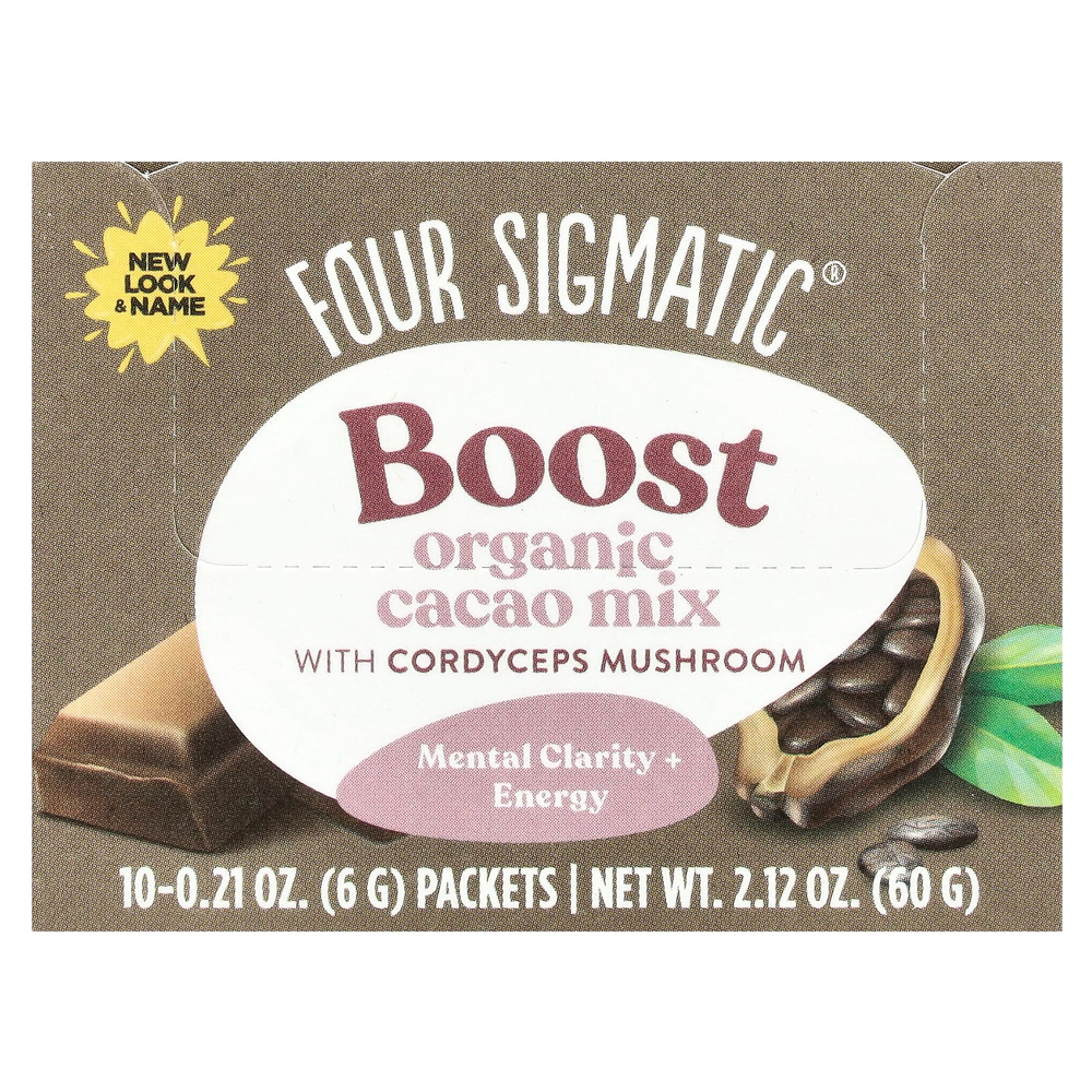 Four Sigmatic, Boost, органическая смесь для приготовления какао с грибом кордицепсом, 10 пакетиков по 6 г (0,21 унции)