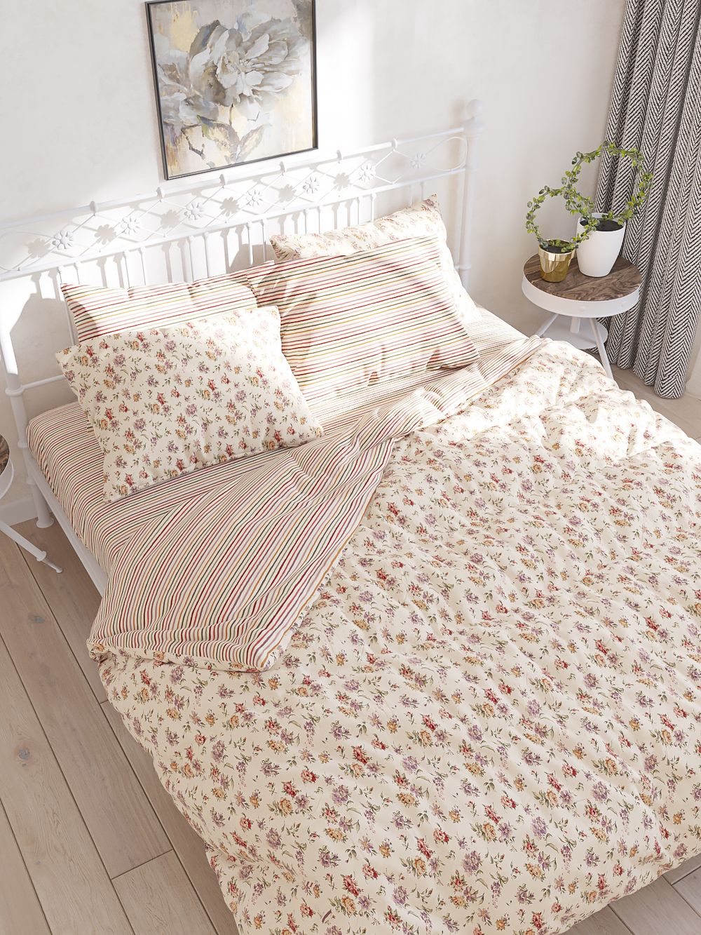 Постельное белье Сказка "Виктория/Нежная полоска" 2-спальный Наволочка 50х70 см 2 шт Простынь 240х215 см Пододеяльник 175х215 см, перкаль