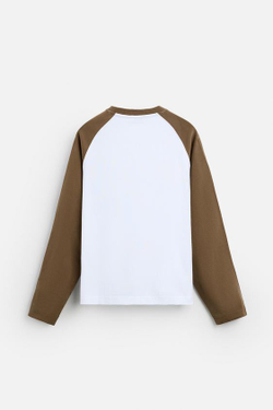 ZARA ФУТБОЛКА В СТИЛЕ КОЛОР-БЛОК, КОРИЧНЕВЫЙ