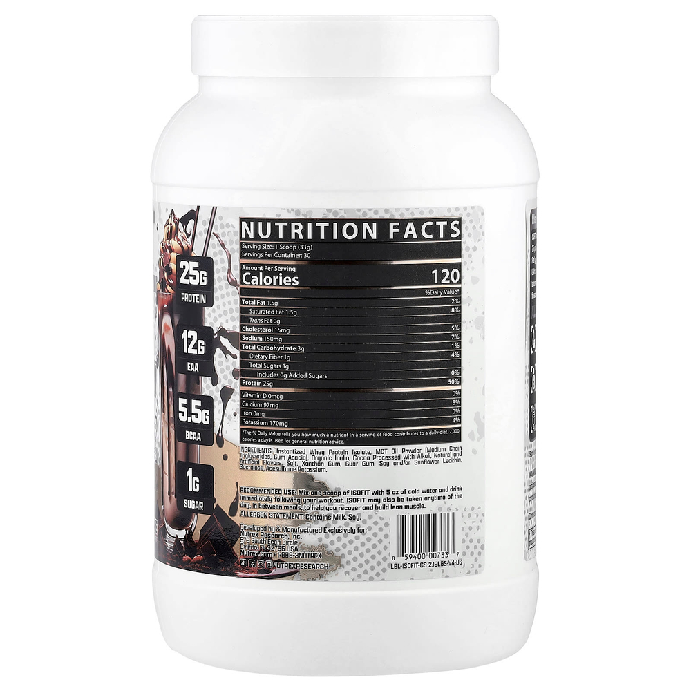 Nutrex Research, IsoFit® Protein, шоколадный коктейль, 993 г (2,19 фунта)