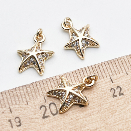 Подвеска Морская звезда, цвет золото, фианиты, размер 14*10 мм, цена за 1 шт
