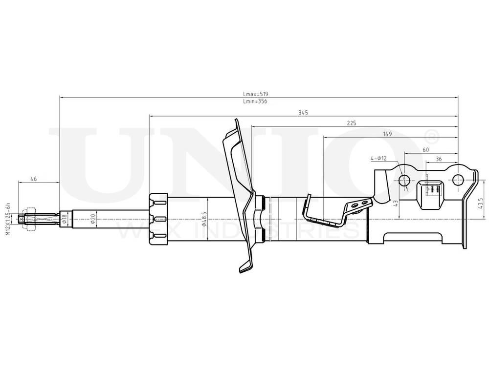 Амортизатор газовый передней подвески левый UNIO SAB-10252