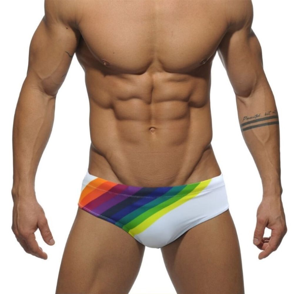 Мужские плавки белые с разноцветными полосками Romeo Rossi 6613-1