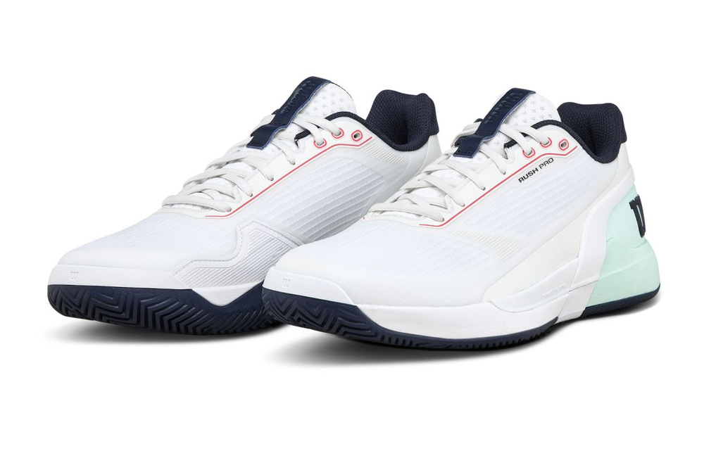 Мужские теннисные кроссовки Wilson Rush Pro 5 - white/bay/fiery coral
