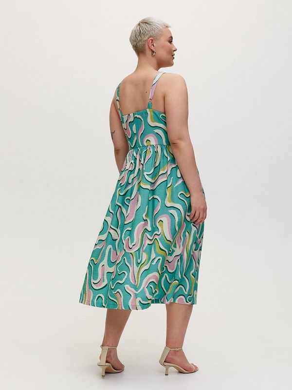 Сарафан на пуговицах, мятный с принтом