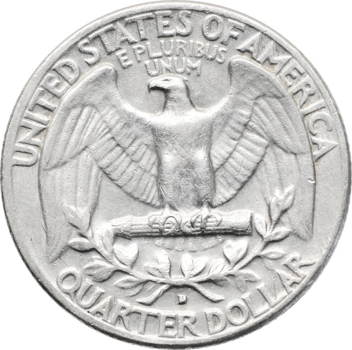 25 центов (1/4 доллара, quarter dollar, квотер) 1964 D США