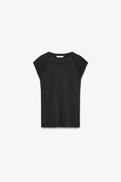 ZARA ФУТБОЛКА ИЗ ХЛОПКА С ЭФФЕКТОМ ПОТЕРТОСТИ, УГОЛЬНЫЙ