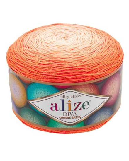 Дива омбре батик (Diva ombre batik) пряжа Alize 100% микрофибра 1х250гр/875м 7413 оранжевый меланж