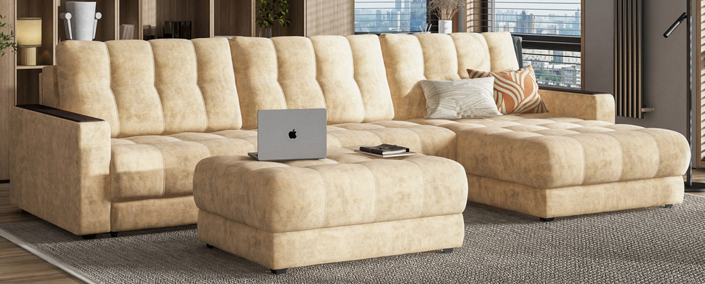 Угловой диван Босс Макс Велюр Роял шампань